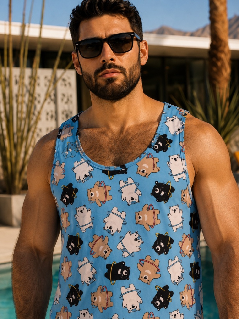 Tulio 3XL Teddy Bear Hula Hoop Print Men’s Tank Top